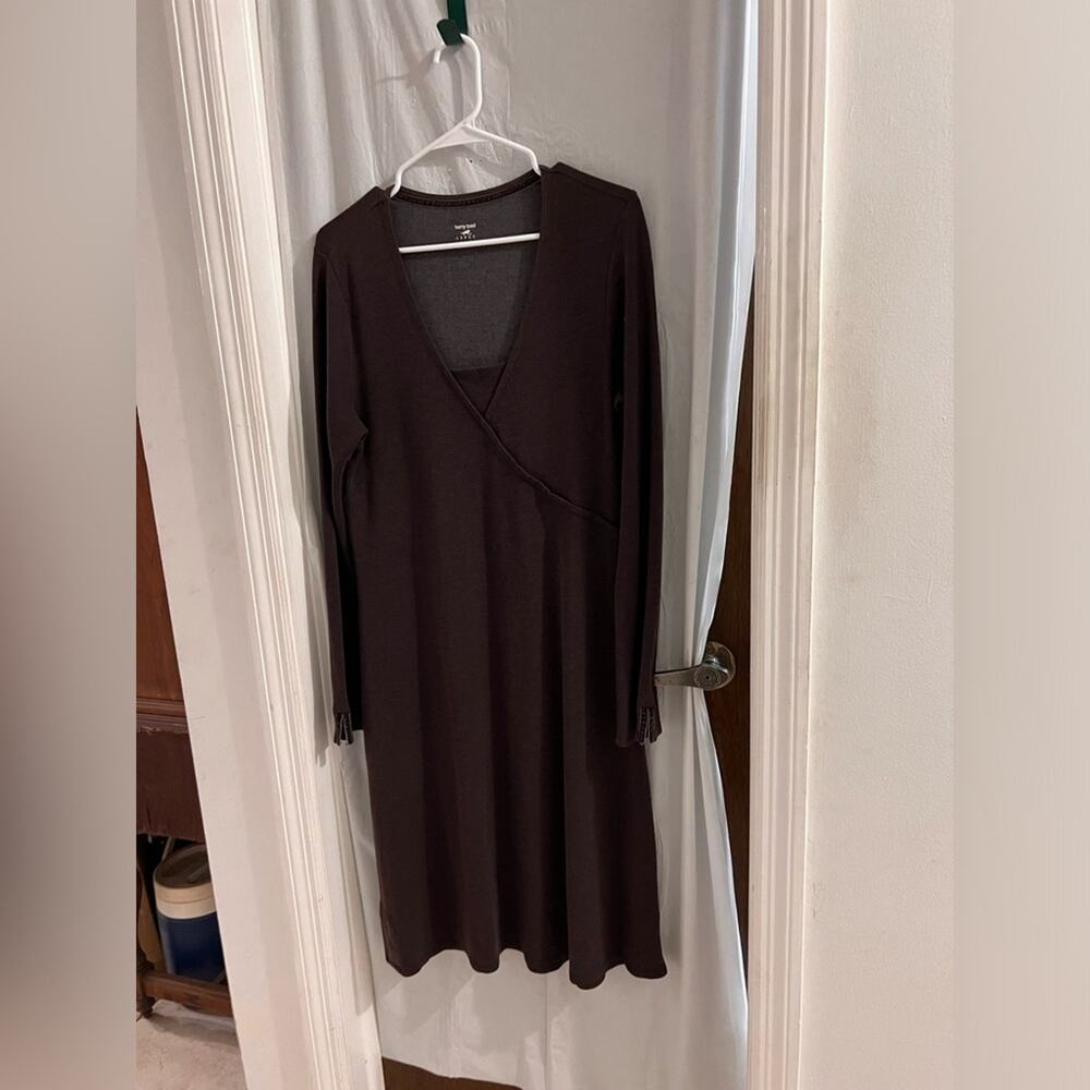 Horny toad toad and co dark brown tomboy wrap midi dress velvet trim size lg